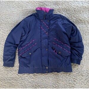 BOGO Vintage SKI Brand Jacket Navy Purple Pattern Striped Nylon Bomber Women Lrg